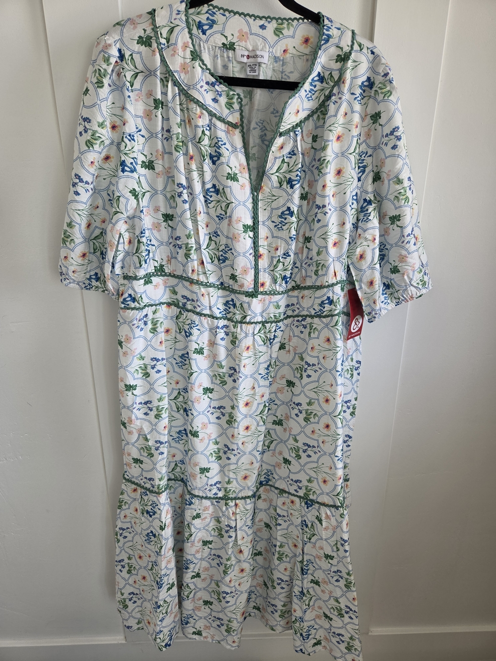 Madison White Dress with Blue, Green & Pink Floral Print